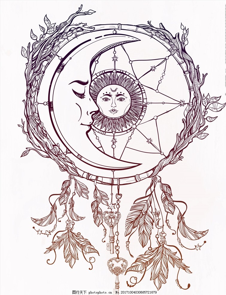 设计图库 广告设计 服装设计 太阳月亮图腾矢量图下载 图腾 手绘插画