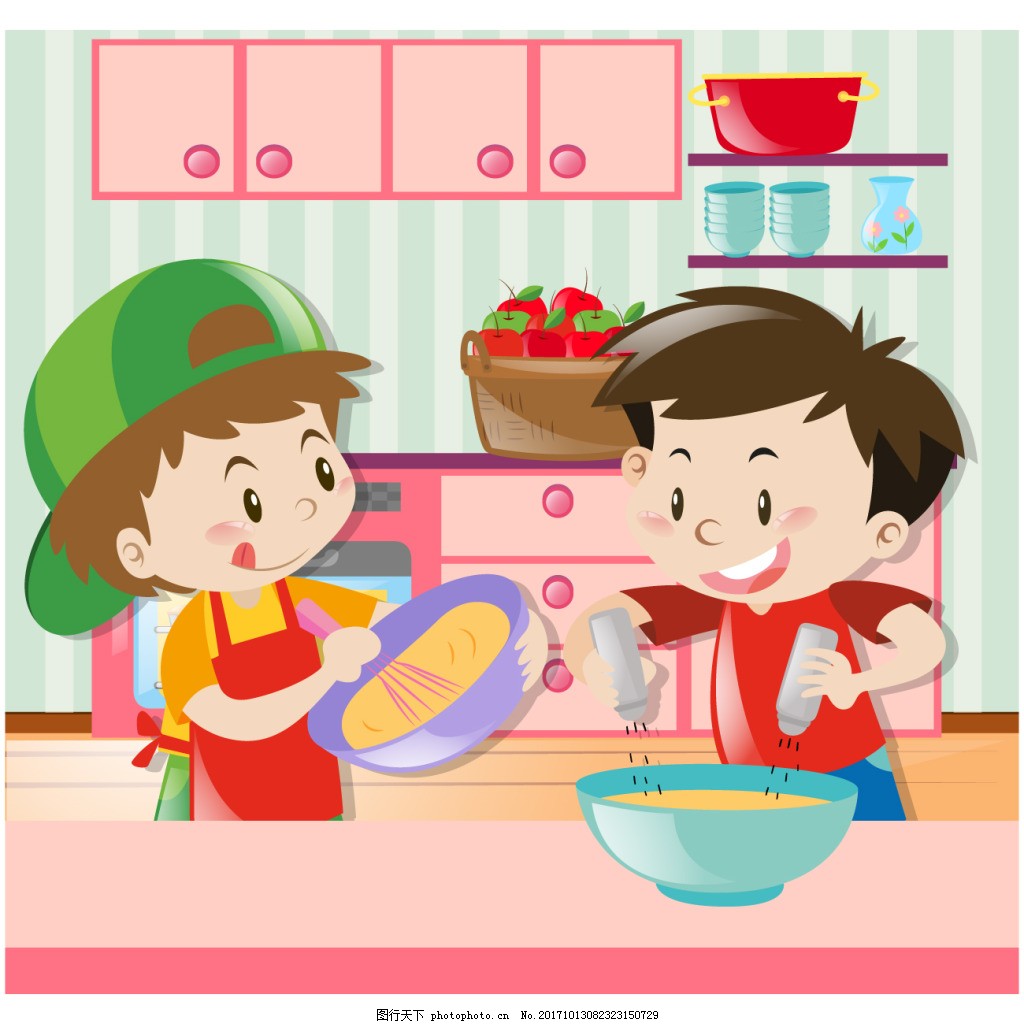 孩子们做饭的厨房 卡通人物 厨师 儿童 卡通厨房