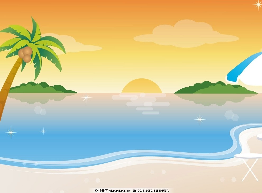 湖泊矢量图 沙滩 湖边 风景 海边 蓝色 设计 动漫动画 风景漫画 cdr
