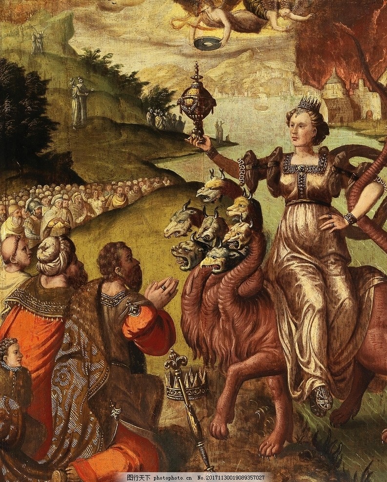 骑着朱红色七头兽的巴比伦大娼妇