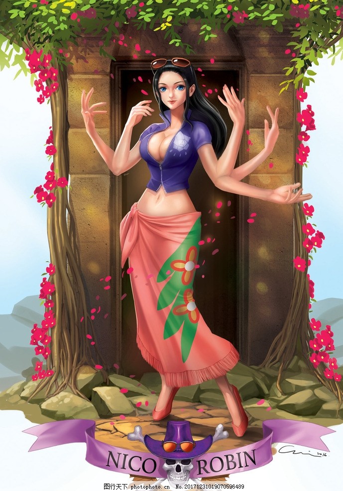海贼王妮可罗宾同人手绘壁纸