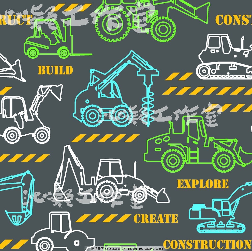 卡通英文推土机图片_背景纹理_背景底纹-图行天下素材网