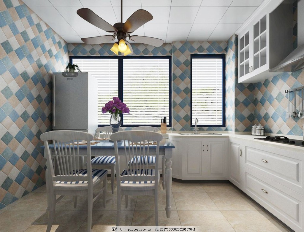2013地中海风格厨房墙面彩色瓷砖装修效果图 – 设计本装修效果图