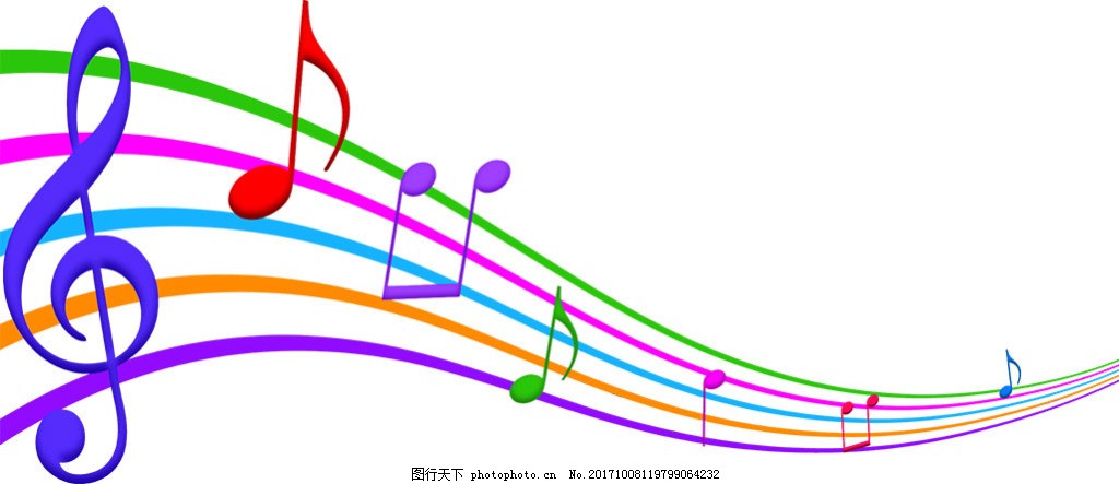 彩色五线谱音符免抠png透明图层素材图片 装饰图案 设计元素 图行天下素材网