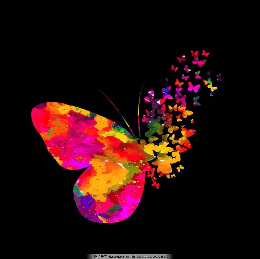 黑色背景上的抽象水彩蝴蝶图片_休闲娱乐_生活方式-图行天下素材网