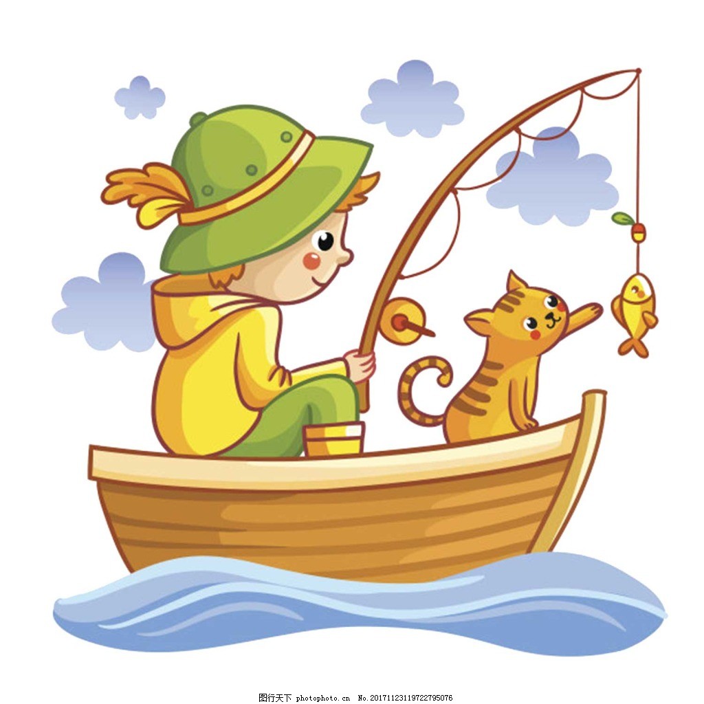 钓鱼儿童卡通动漫小孩娱乐矢量手绘素描模板免费下载_eps格式_2888像素_编号43935753-千图网