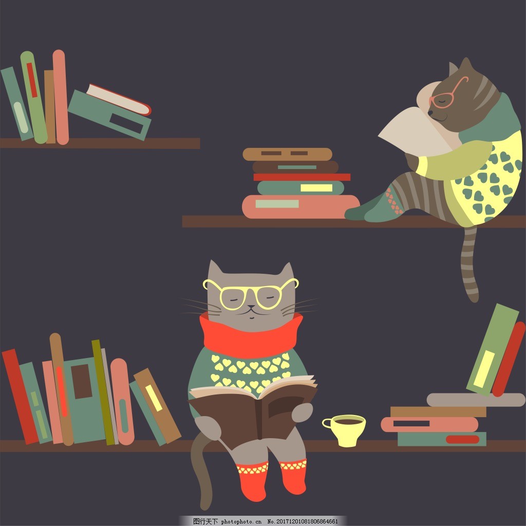 猫看书特效,一只猫在看书的图片,猫咪看书的头像_大山谷图库