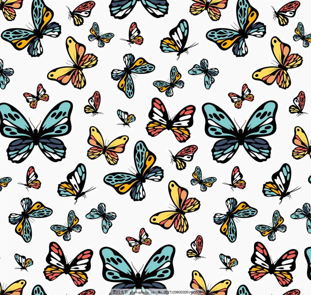 彩绘蝴蝶无缝背景矢量素材图片_背景纹理_背景底纹-图行天下素材网